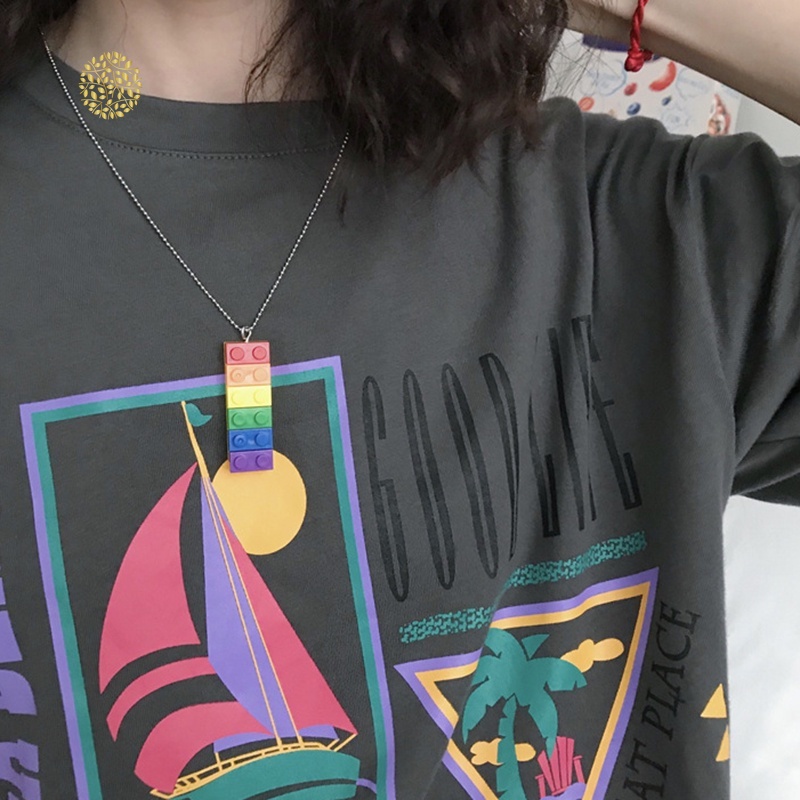 Vòng cổ Mặt Hình Khối Cầu Vồng / Hoa Hướng Dương / Mặt Cười Dễ Thương Cho Nam Và Nữ