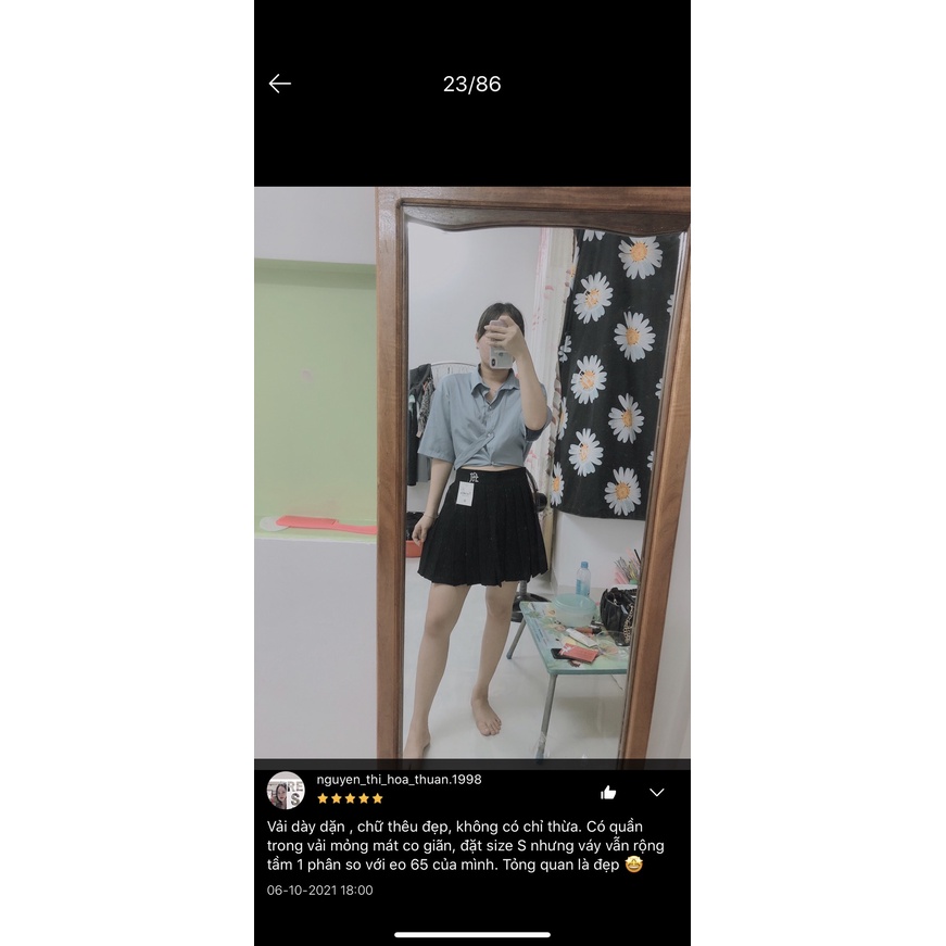 Chân Váy Xếp Ly Chữ A Cạp Thêu Họa Tiết Có Lót Quần Bên Trong Hottrend Chất Liệu Vitex