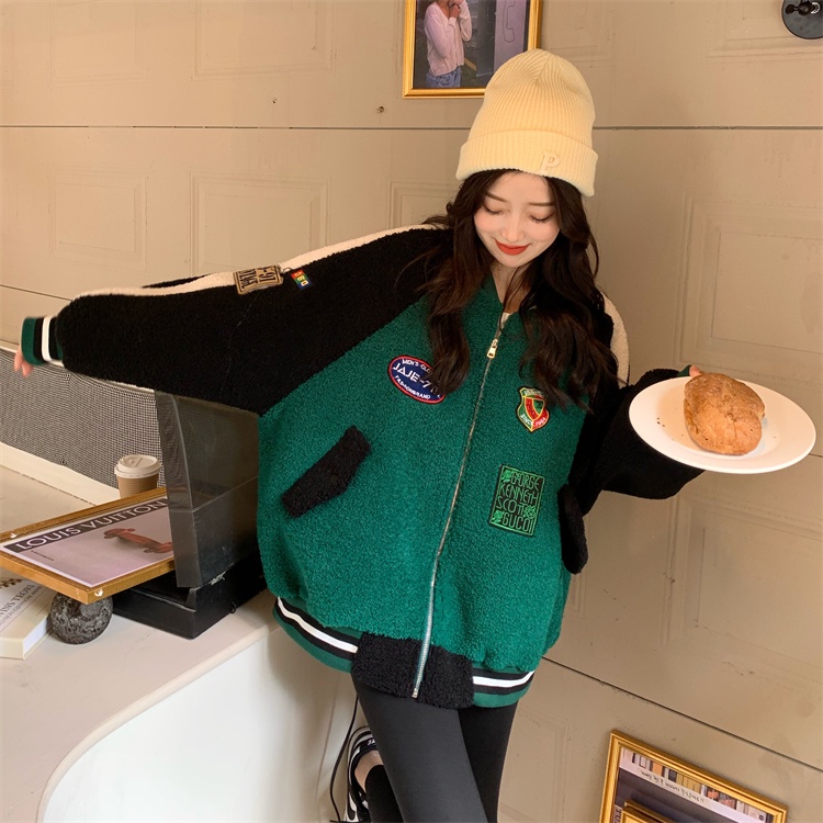 ZHELIHANGFEI Áo Khoác Bóng Chày Bằng Len Dáng Rộng Phong Cách Thể Thao Dễ Phối Đồ