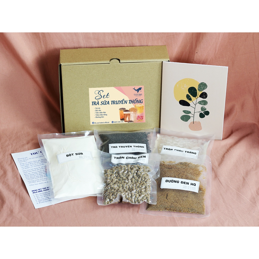 Set Nguyên Liệu Nấu Trà Sữa Truyền Thống TuTiMi, Topping Trân Châu Đen, Trân Châu Trắng, 20 -25 Ly