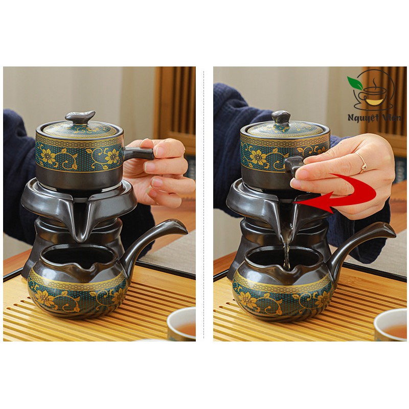Bộ Ấm Chén Pha Trà Hoa Mai Hình Cối Xay Chất Liệu Gốm Sứ Cao Cấp Ấm Chén Nguyệt Viên