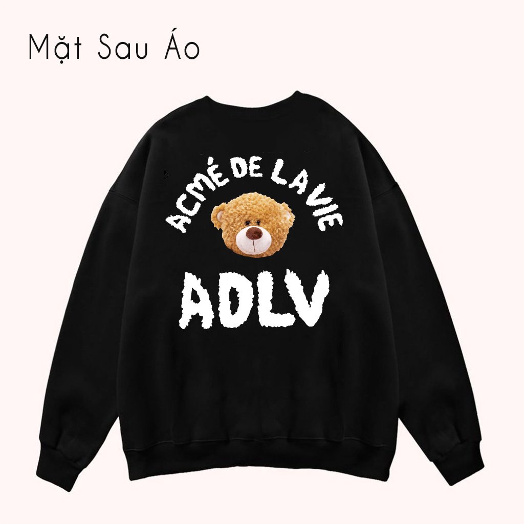 Áo hoodie ADLV gấu in 2 mặt, Áo Sweater đen trắng mẫu siêu hot năm nay