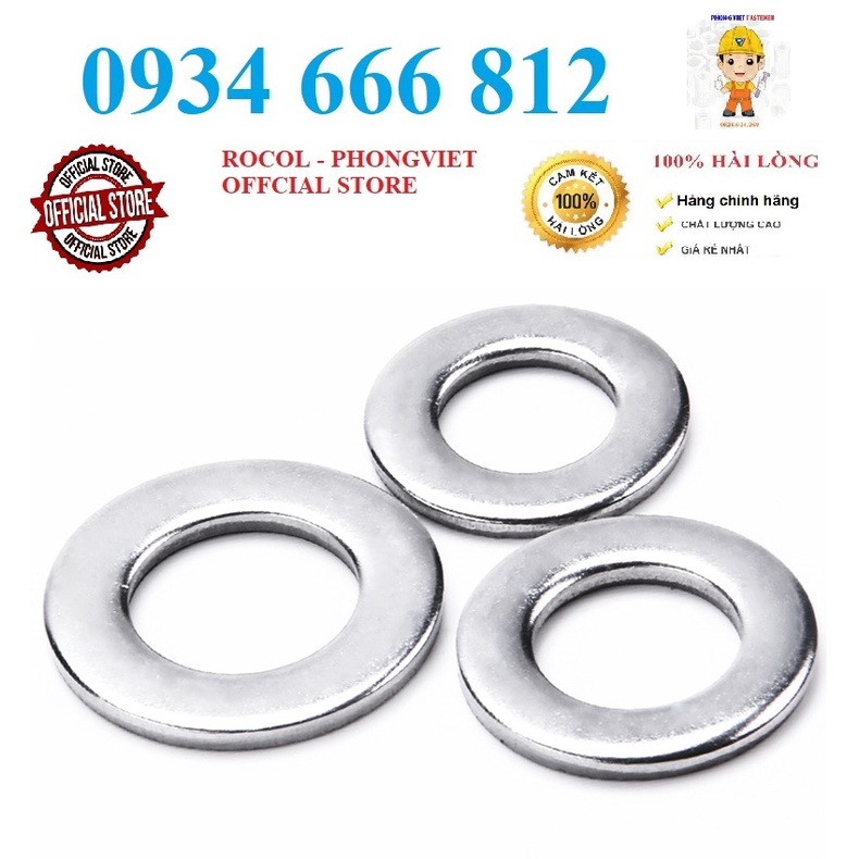 Long đen phẳng INOX 304 M2, M2.5,M3, M4, M5, M6,M8,M10,M12
