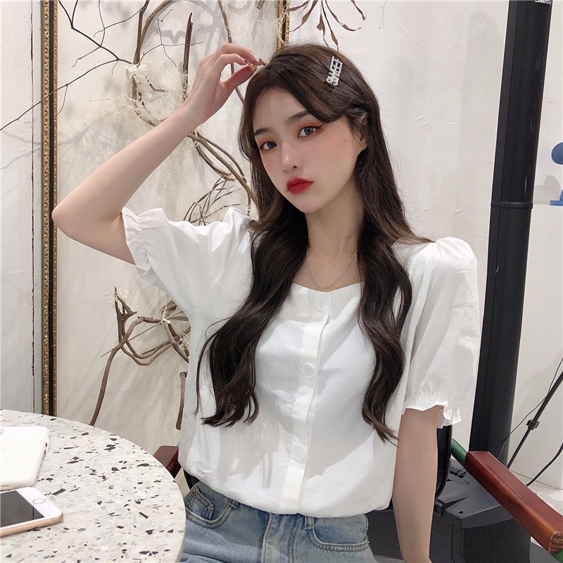 Áo Sơ Mi Tay Ngắn Dáng Rộng Phong Cách Hàn Quốc Thời Trang Mùa Hè Cho Nữ