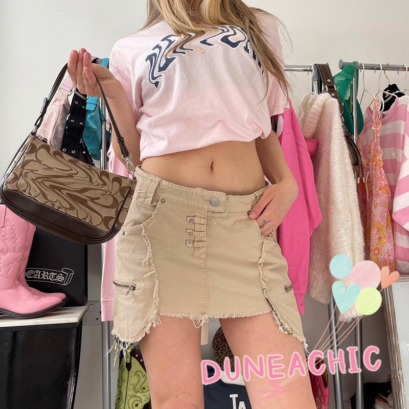 Chân váy jean Chữ A Có Túi Phối Khóa Kéo Quyến Rũ Cho Nữ