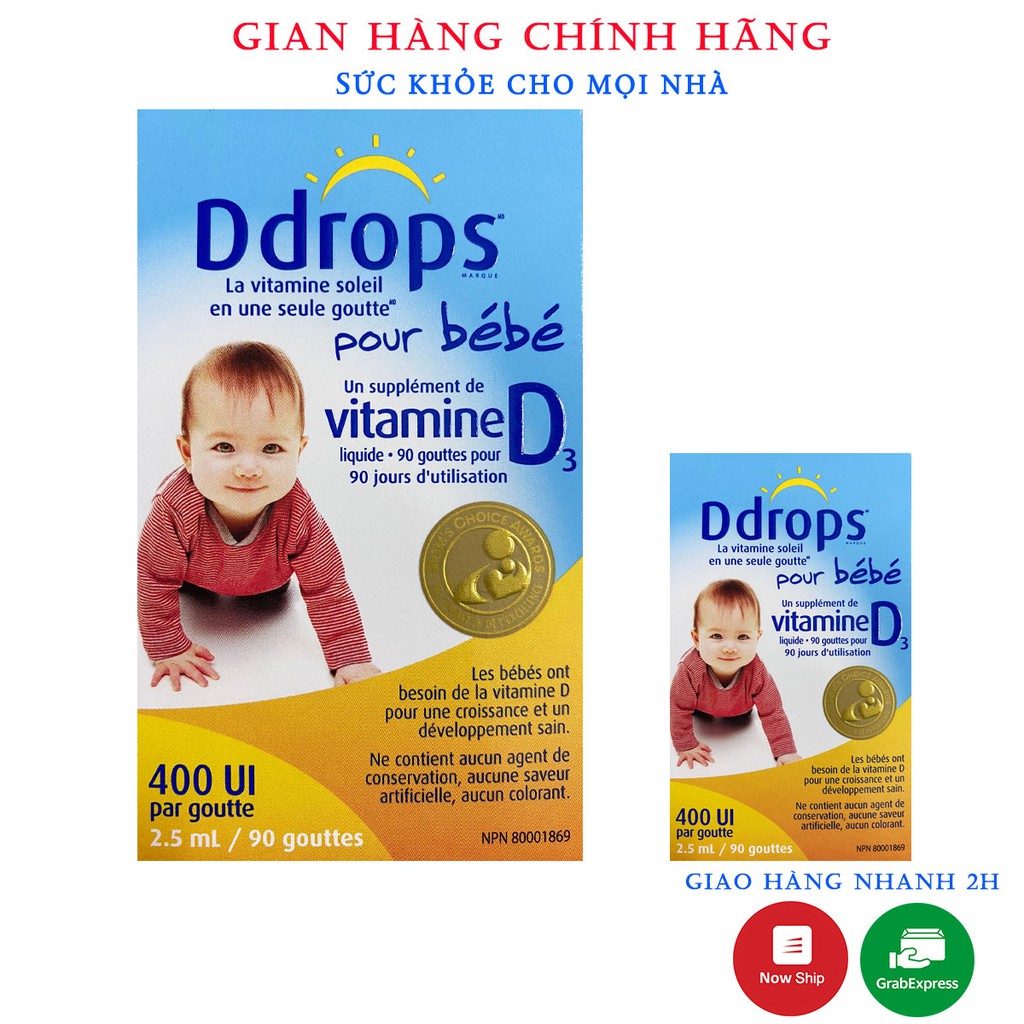 Vitamin D3 Drops 400iu 90 Giọt, Baby Ddrops Chính Hãng Mỹ