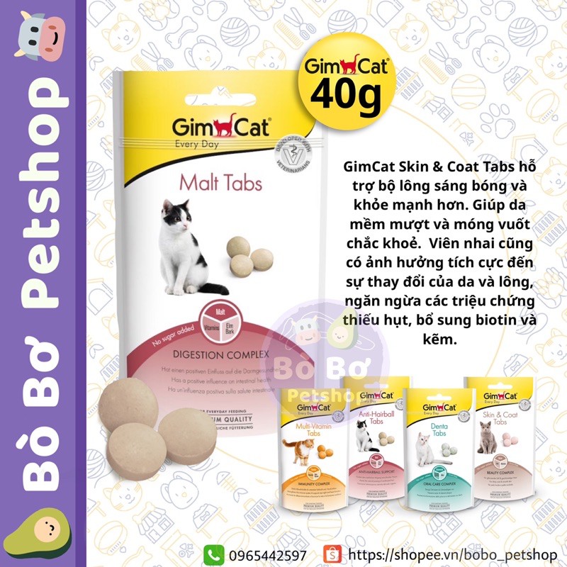 GimCat Malt Tabs - Viên snack hỗ trợ tiêu búi lông cho mèo