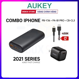 【Giao hàng nhanh】Combo AUKEY sạc 10.000mAh PB-Y36 PD 18W, Cốc Omnia PA-B1 Pro 20W, Cáp C To Lightning CB-CL3 PD 22.5W