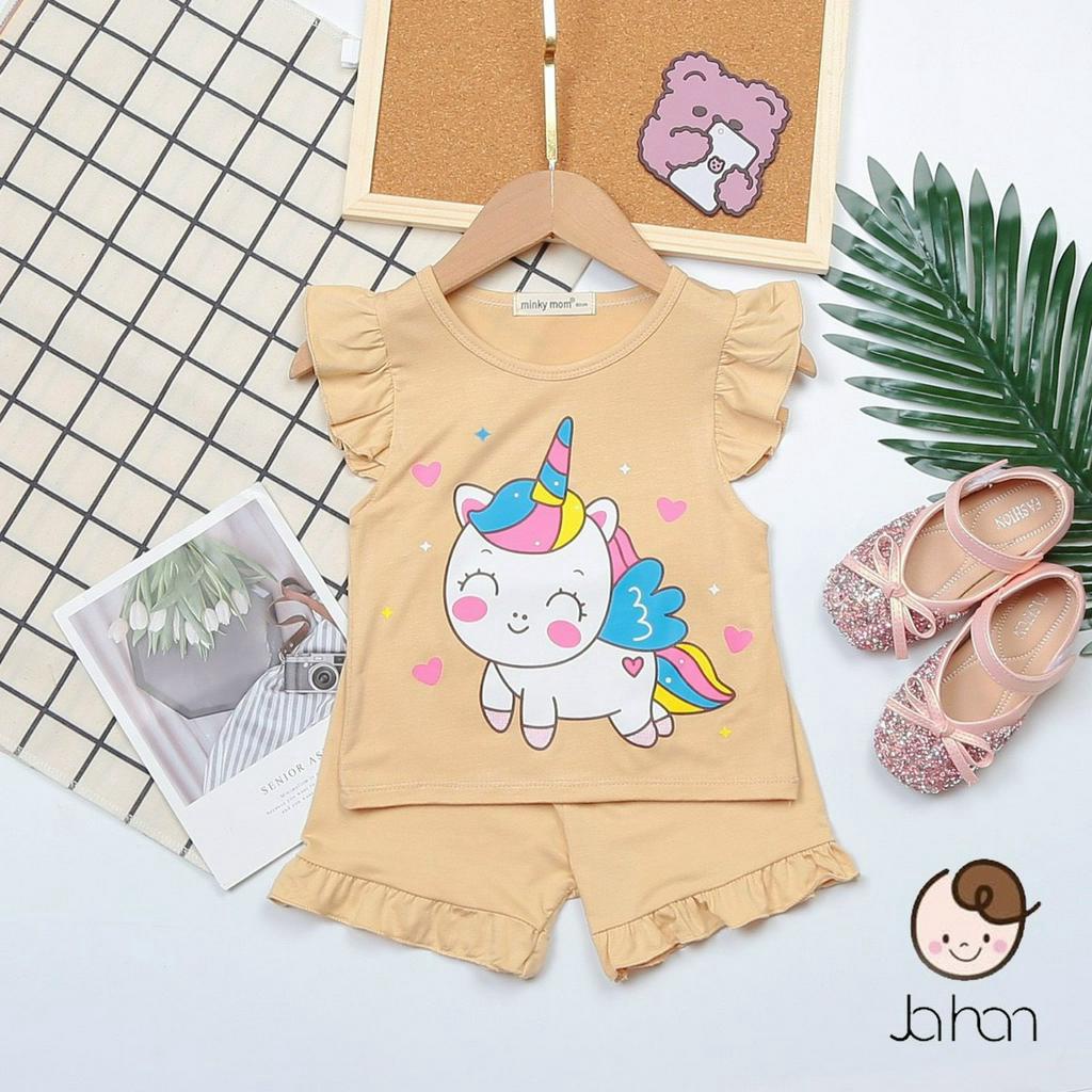 [SALE] Bộ Cộc Tay Cánh Tiên Bé Gái Minky Mom Vải Thun Lạnh Hoạ Tiết Nàng Tiên Cá, Bộ Quần Áo Cho Bé Mặc Nhà MKM2245