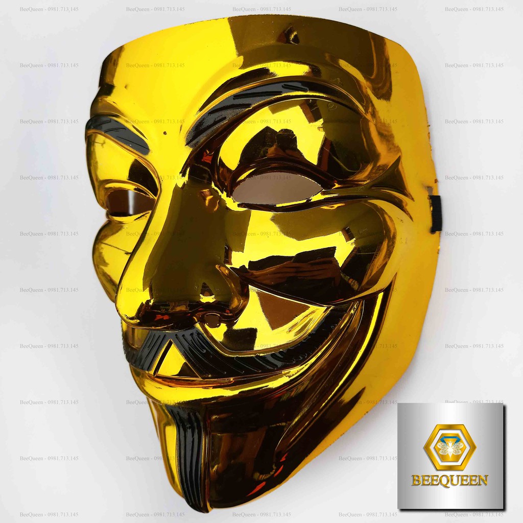 Anonymous Guy Mask Gold - Mặt Nạ Hacker Có Dây Đeo Màu Vàng