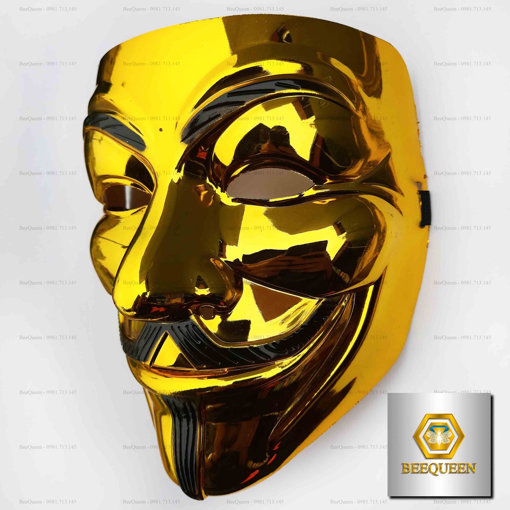 Anonymous Guy Mask Gold - Mặt Nạ Hacker Có Dây Đeo Màu Vàng