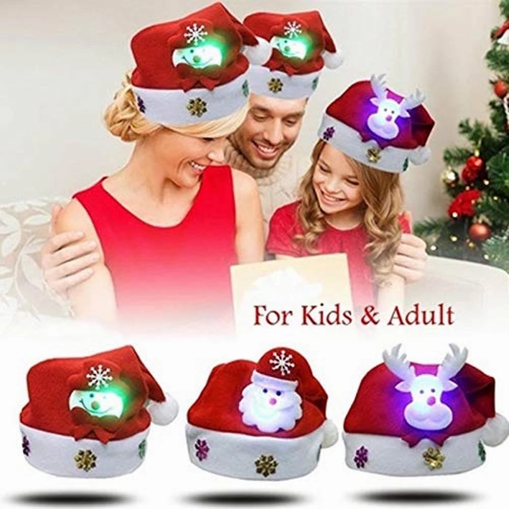 Nón Giáng Sinh Có Đèn LED Hình Người Tuyết &amp; Ông Già Noel Trang Trí Sáng Tạo
