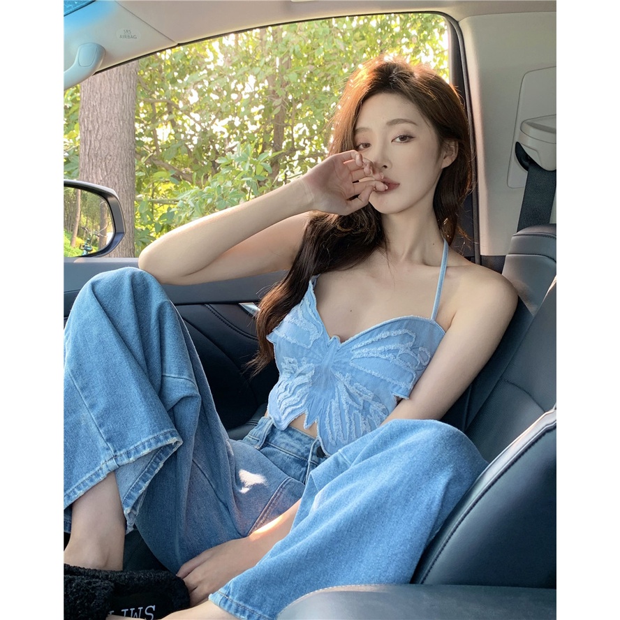 QKOOLE Áo Croptop Không Tay Phong Cách Cao Bồi Thời Trang Hàn Quốc Dành Cho Nữ