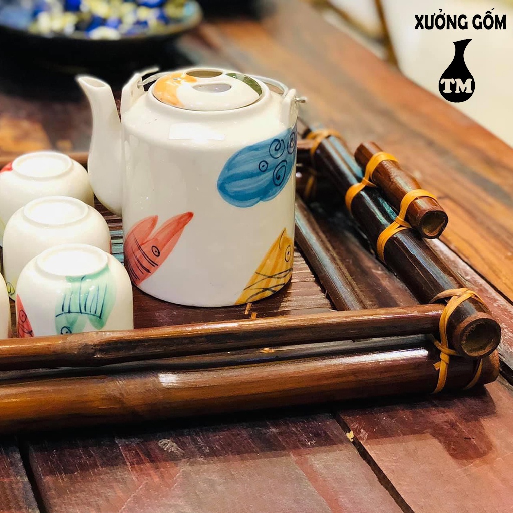 Khay Trà Tre Tự Nhiên Đan Kiểu Nhật Xưởng Gốm TM Bát Tràng