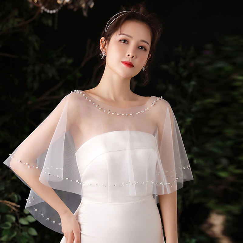 Áo Choàng Vải Tuyn Trong Suốt Quấn Vai Đính Hạt Cườm Thời Trang Dự Tiệc Cưới Cho Bạn Gái