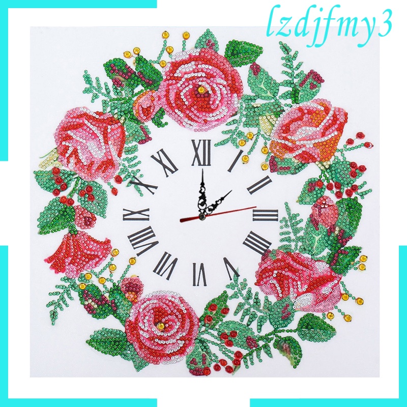 Bộ tranh đính đá đồng hồ tự làm hình hoa treo tường trang trí ấm áp