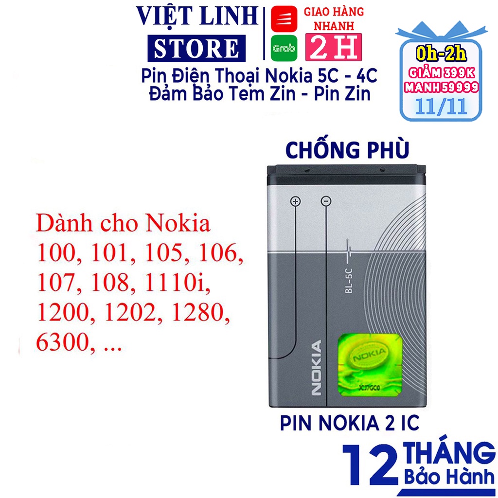 Pin nokia 5c, pin 4c nokia zin, hàng 2 ic chống phù, bảo hành 12 tháng - Việt Linh Store