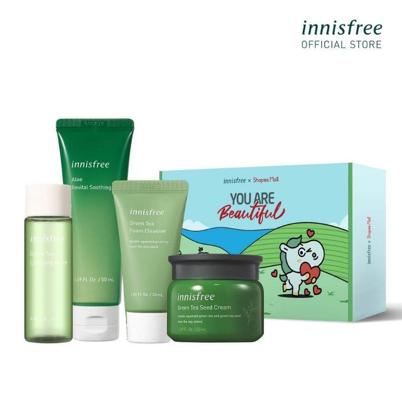 ( Pass Auth) Bộ sản phẩm làm sạch da và dưỡng ẩm innisfree Green Tea Seed Cream Set