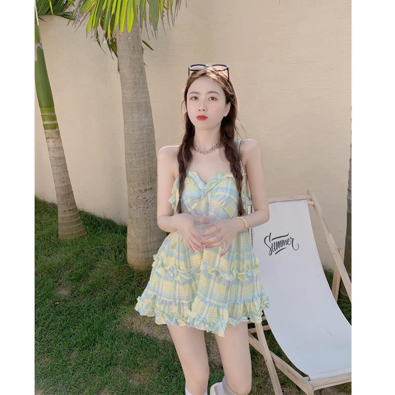 Đầm Hai Dây Dáng Rộng Phối Bèo Thời Trang Mùa Hè Cho Nữ