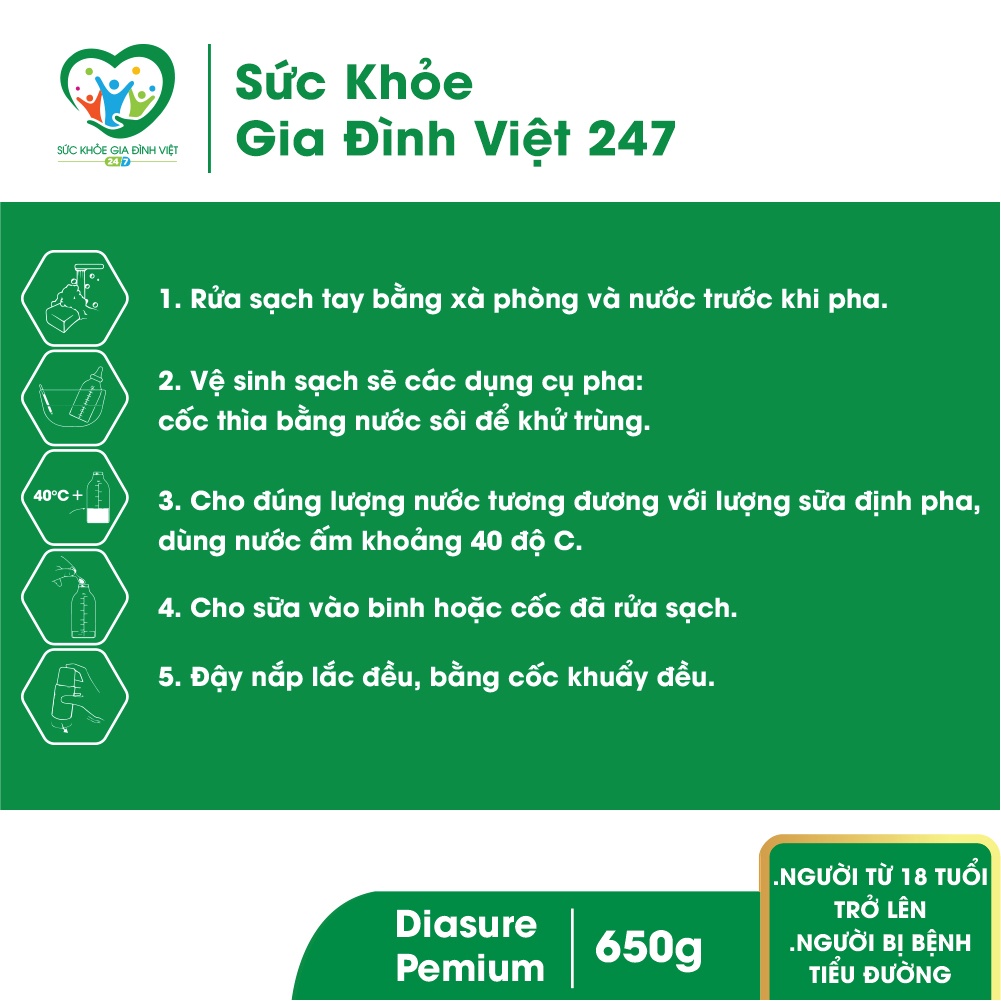 [DATE MỚI] Sữa DIASURE PREMIUM 650G - Dinh Dưỡng Cho Người Tiểu Đường - Mẫu Mới Nhất