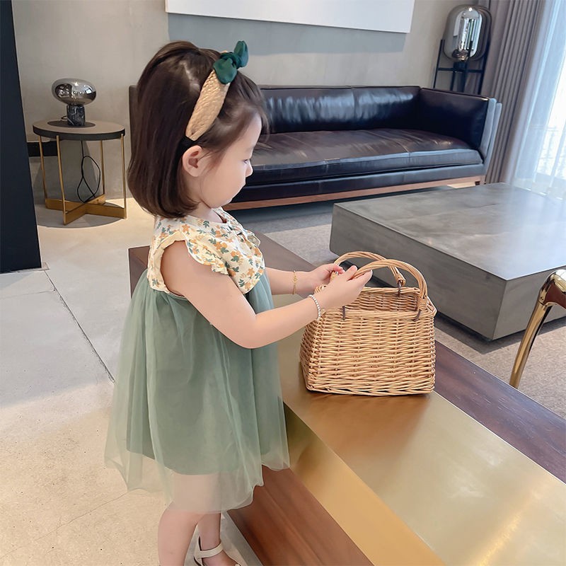 Đầm Công Chúa Phối Lưới Họa Tiết Hoa Phong Cách Phương Tây Cho Bé Gái