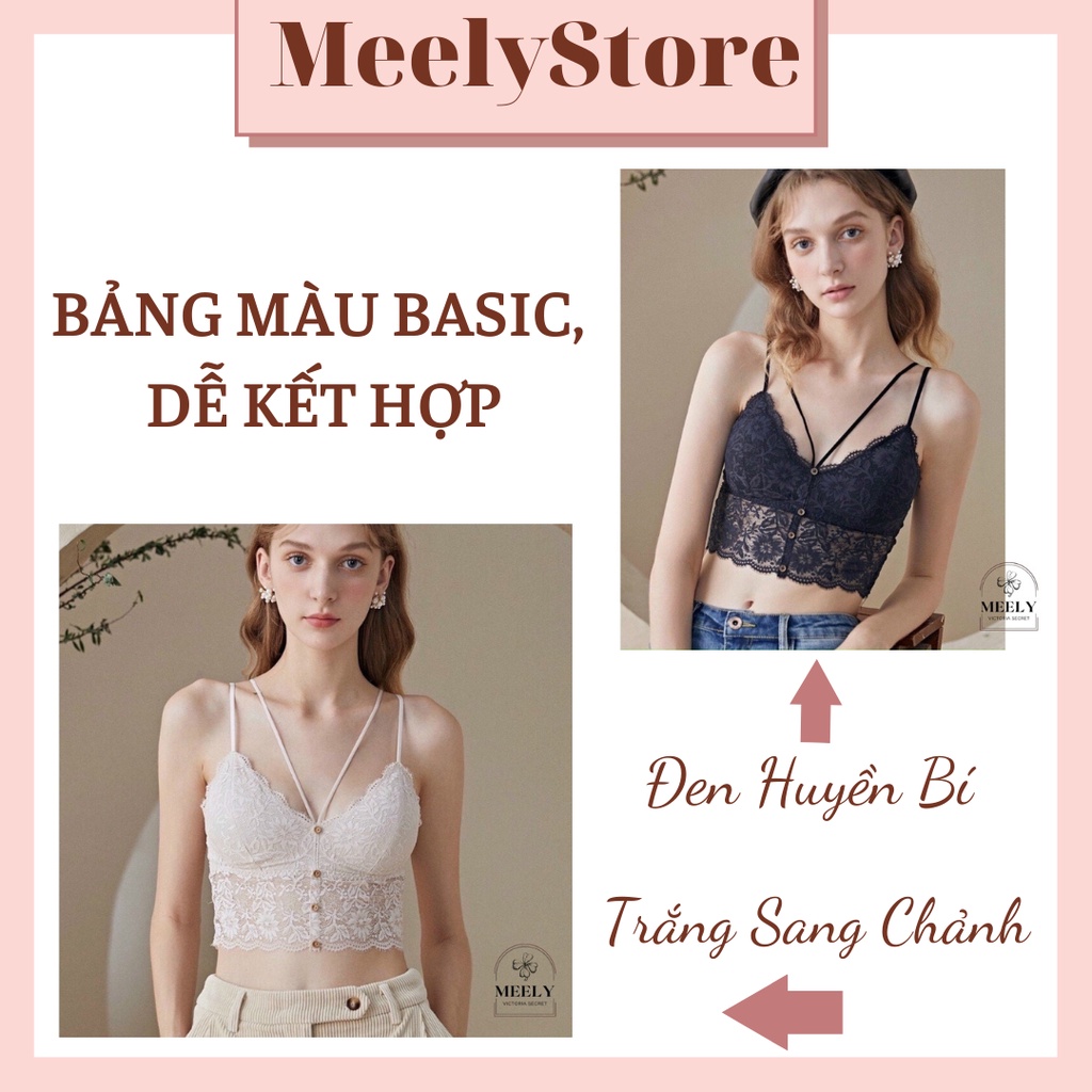 Áo Bralete Ren Nữ 2 Dây Cao Cấp Có Đệm Mút Dáng Crotop Thiết Kế Khuy Trước, Bra sexy siêu quyến rũ Hot Tôn Vòng 1 - 067