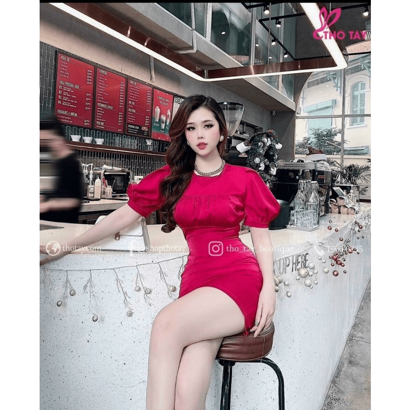 Đầm body ôm tay phồng tiểu thư cá tính cực duyên dáng nhẹ nhàng quyến rũ qc22