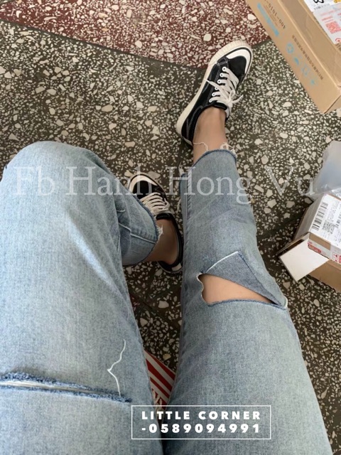 Quần slim baggy jeans rách xẻ ver.2 ulzzang kèm ảnh thật