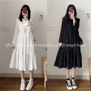 Váy babydoll buộc nơ cổ, đầm babydoll tầng dễ thương ulzzang - VAY01