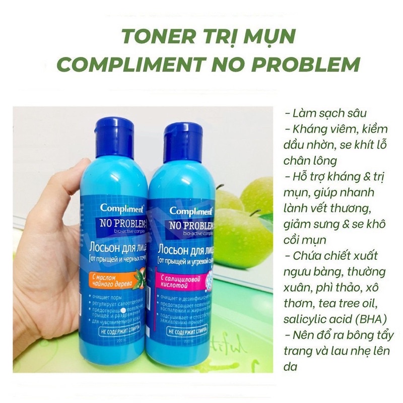 Toner da dầu mụn NO PROBLEM compliment chứa BHA Salicylic Acid, Tea tree