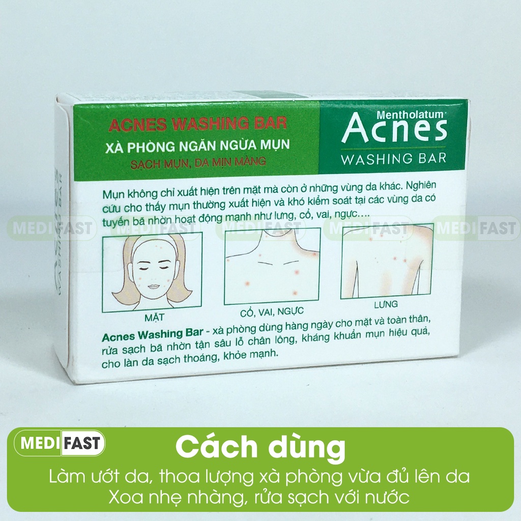 Xà phòng kháng khuẩn, ngăn ngừa mụn, kiểm soát nhờn - Acnes Washing Bar 75g cho cả nam và nữ