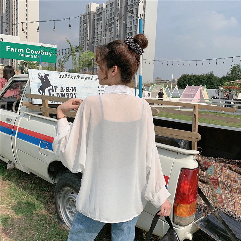 SUXI Áo Sơ Mi Trắng Vải Chiffon Tay Dài Chống Nắng Thời Trang Mùa Hè Cho Nữ