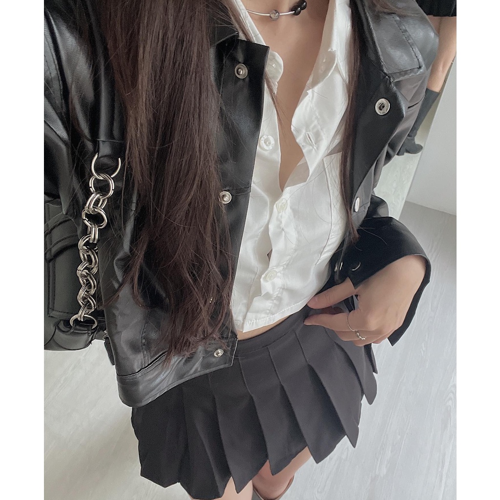 K681 Áo jacket da AUDREY dài tay dáng croptop