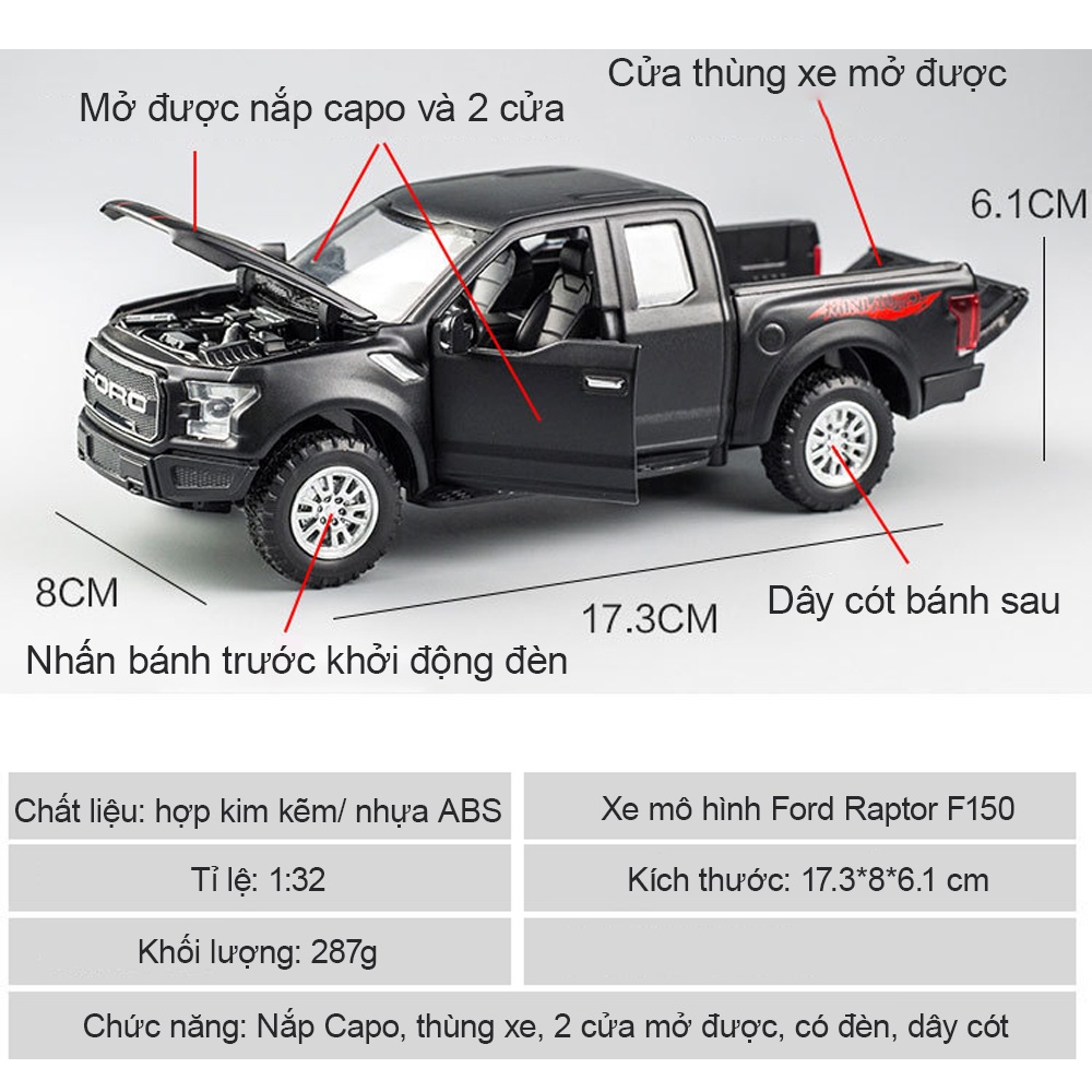 Mô Hình Xe Bán Tải Tỉ Lệ 1:32 Ford Ranger F150 hãng Miniauto kim loại, chạy bằng cót thích hợp làm đồ chơi, đồ trưng bày