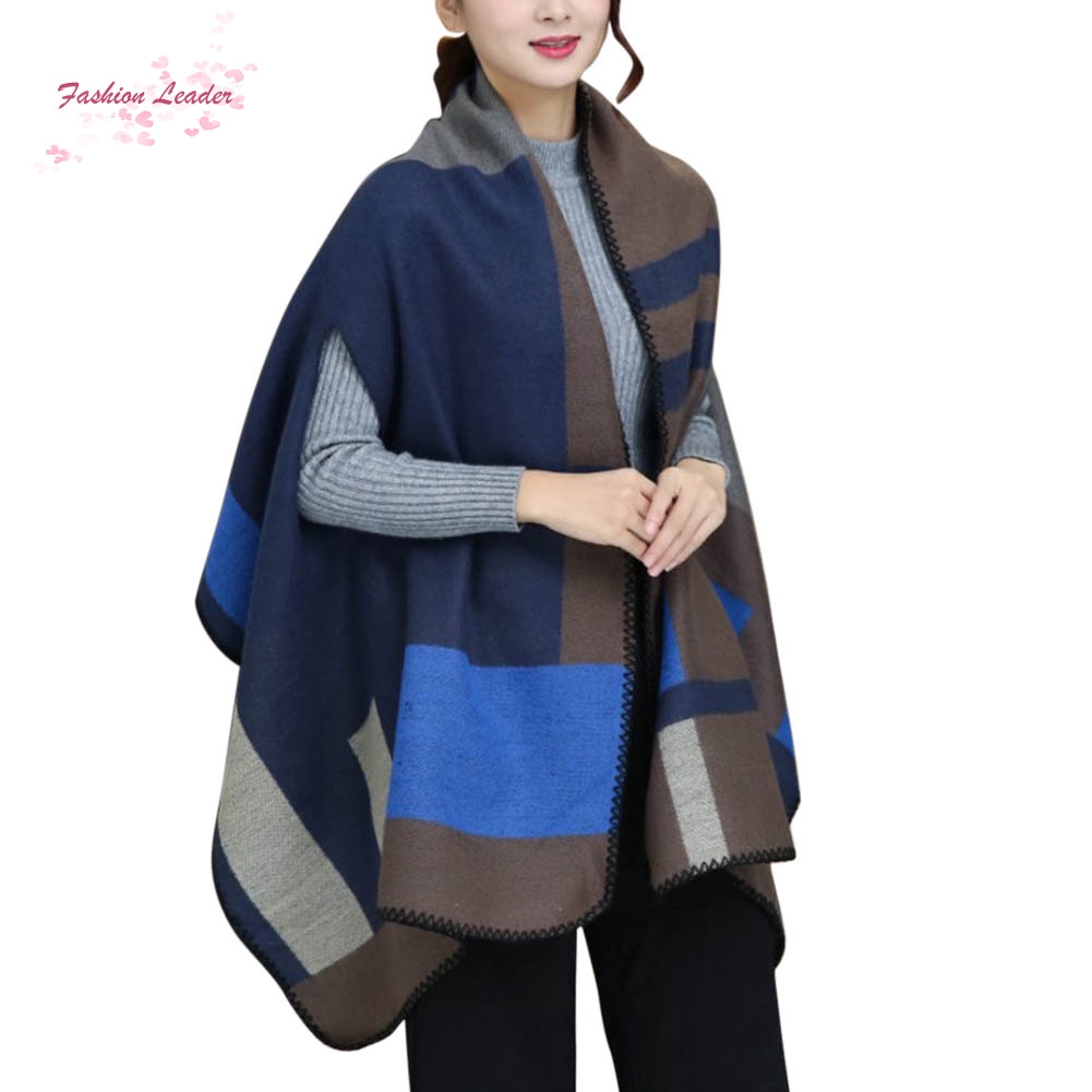 ✽FL✽Women Faux Cashmere Scarf Poncho Cape Wrap Patchwork Plaid S | BigBuy360 - bigbuy360.vn