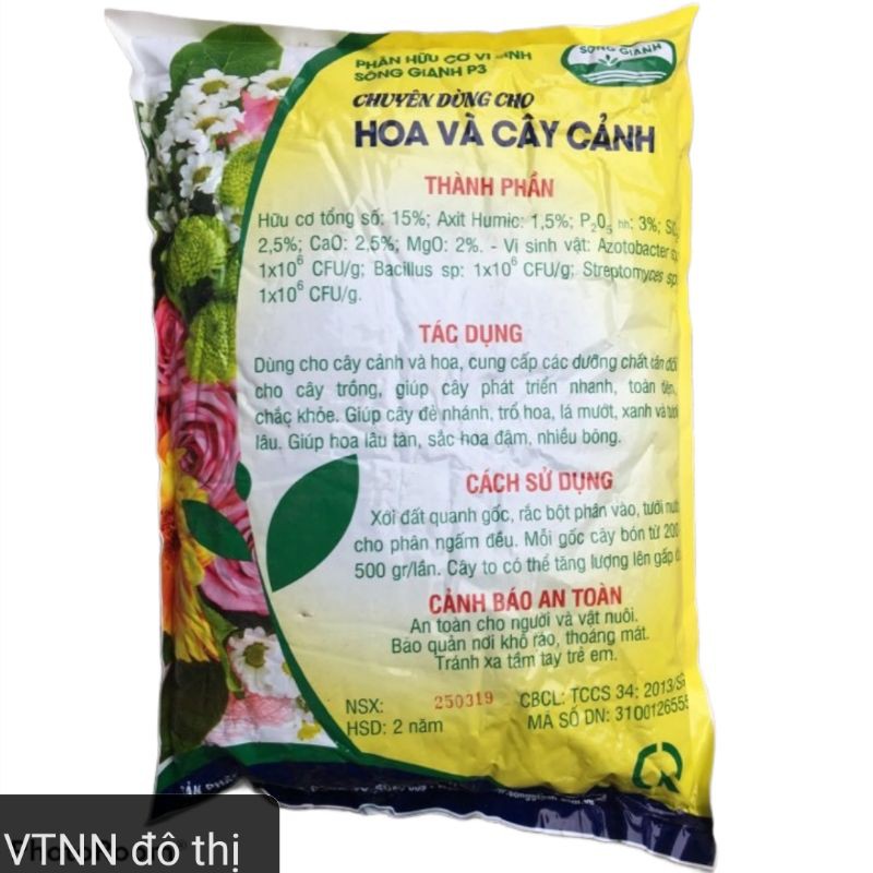 Túi 2 kg Phân bón hữu cơ cho hoa hồng, rau sạch, cây cảnh