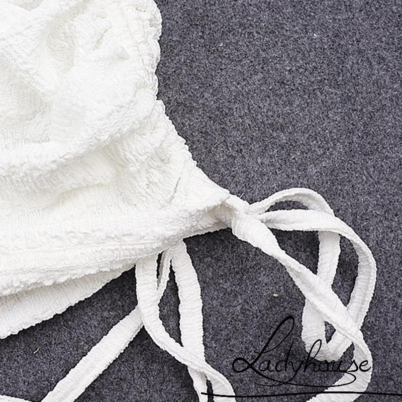 Bộ Trang Phục Hai Mảnh Gồm Áo Hai Dây Màu Trơn Và Chân Váy Dây Rút Màu Đen/Trắng Thời Trang Quyến Rũ Cho Nữ