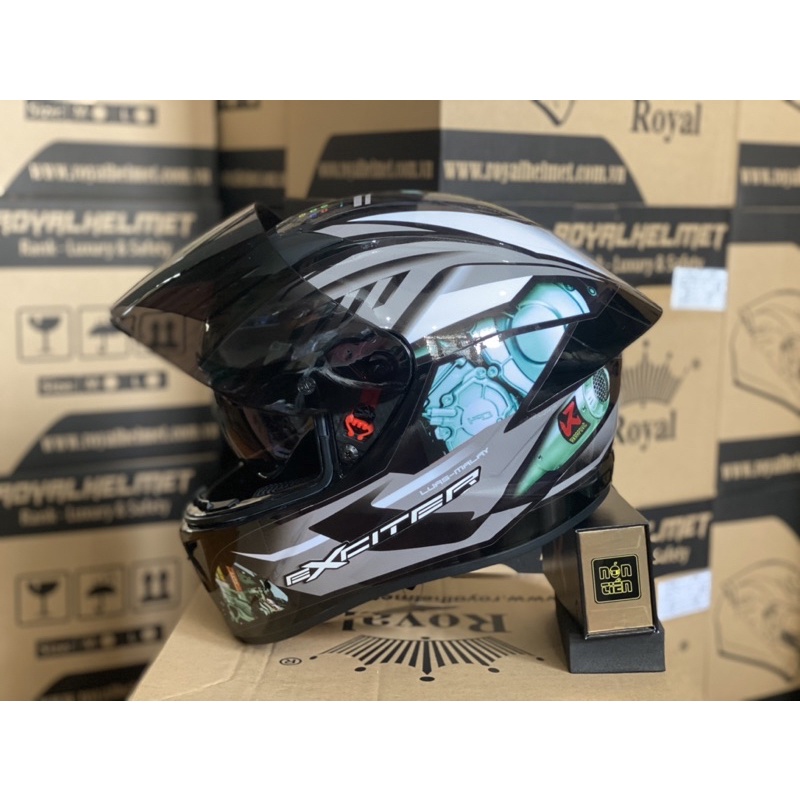 MŨ FULLFACE 2 KÍNH M266 ĐEN BÓNG LÊN TEM HÃNG XE XÁM BẠC CỰC ĐẸP, MUA 1 NÓN TẶNG 1 Quà, BH 12 tháng