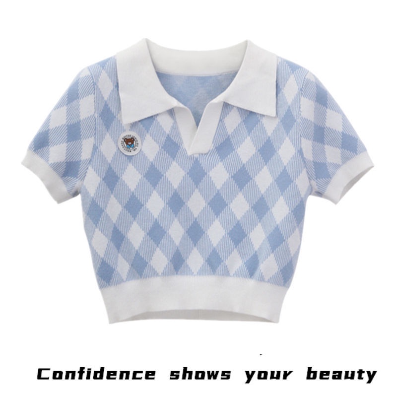 Áo Sơ Mi Dệt Kim Ngắn Tay Cổ Chữ V Thời Trang Mùa Hè 2022