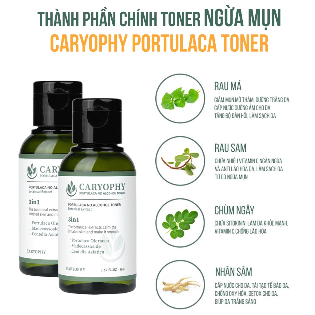 Toner không cồn Caryophy Portulaca ngăn ngừa mụn kiềm dầu giảm thâm 50ml