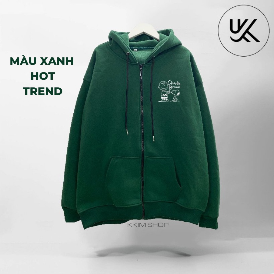 Áo Nỉ HOODIE ZIP CHÓ SNOOPY, Áo khoác hoodie dây kéo unisex nam nữ form rộng oversize, chất nỉ bông cao cấp kkimshop