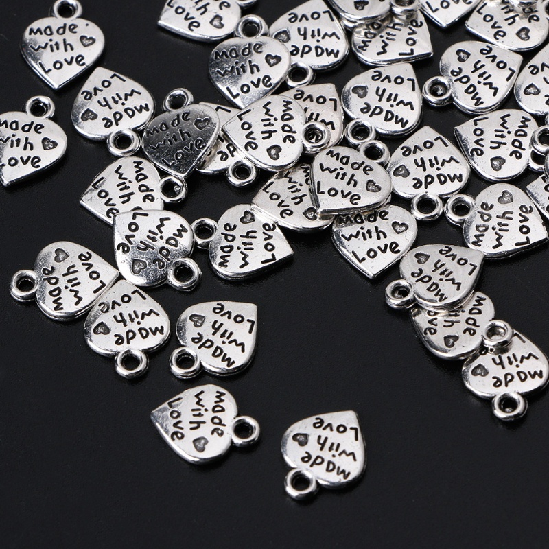 ✿ Bộ 50 Mặt Dây Chuyền Bạc Hình Trái Tim 12x10mm