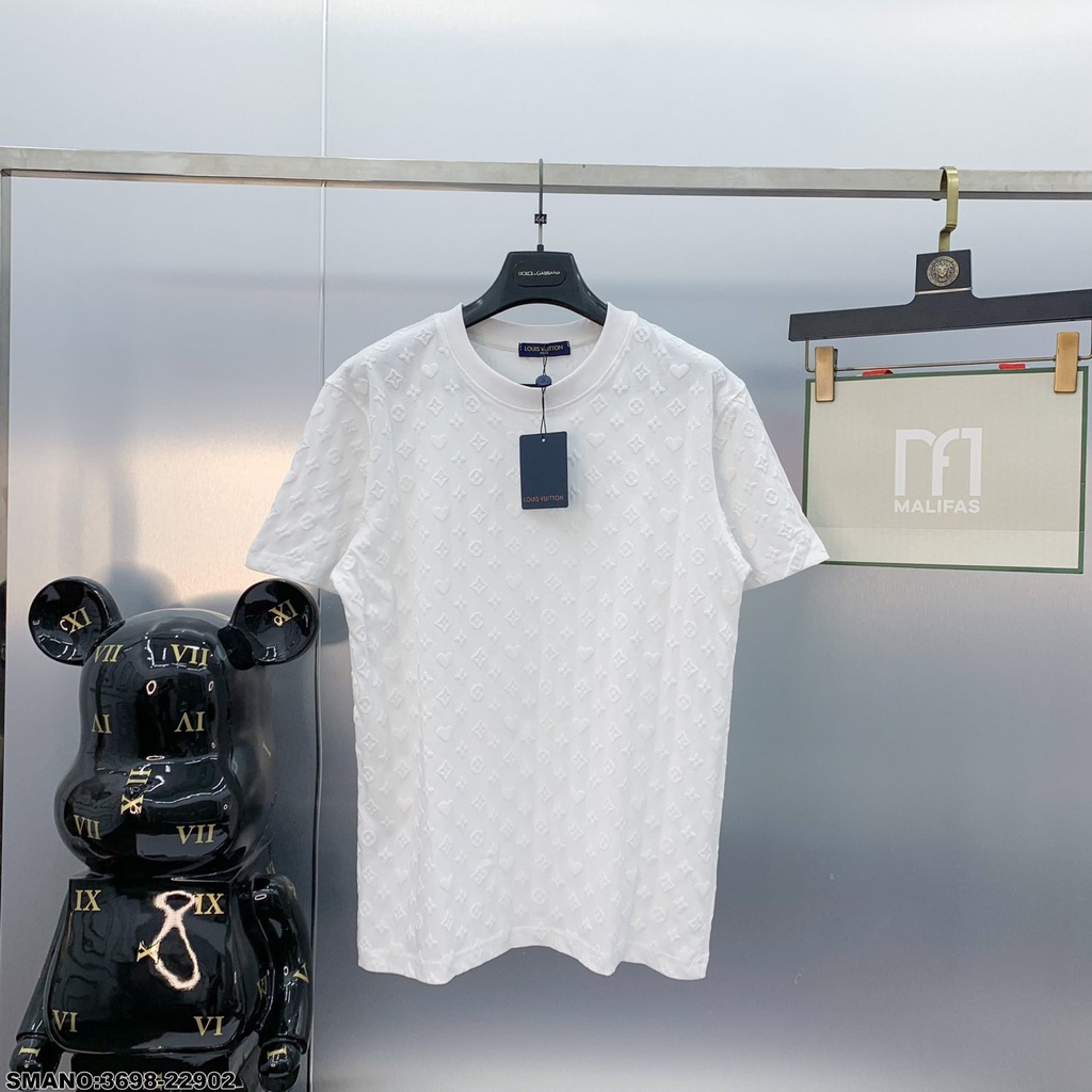 Áo Phông Nam LV Họa Tiết In Nổi - Áo Thun Nam Chất Liệu Cotton Mát Mịn