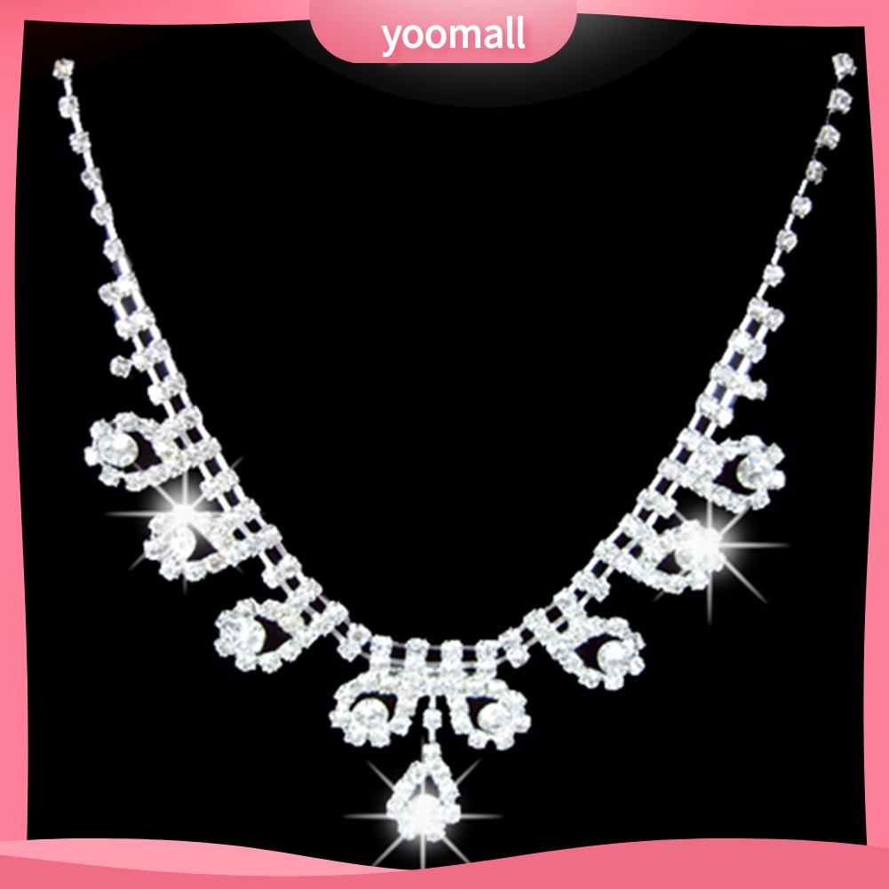 Bộ Vòng cổ + Bông Tai Hình Giọt Nước Đính Đá Sang Trọng Cho Nữ