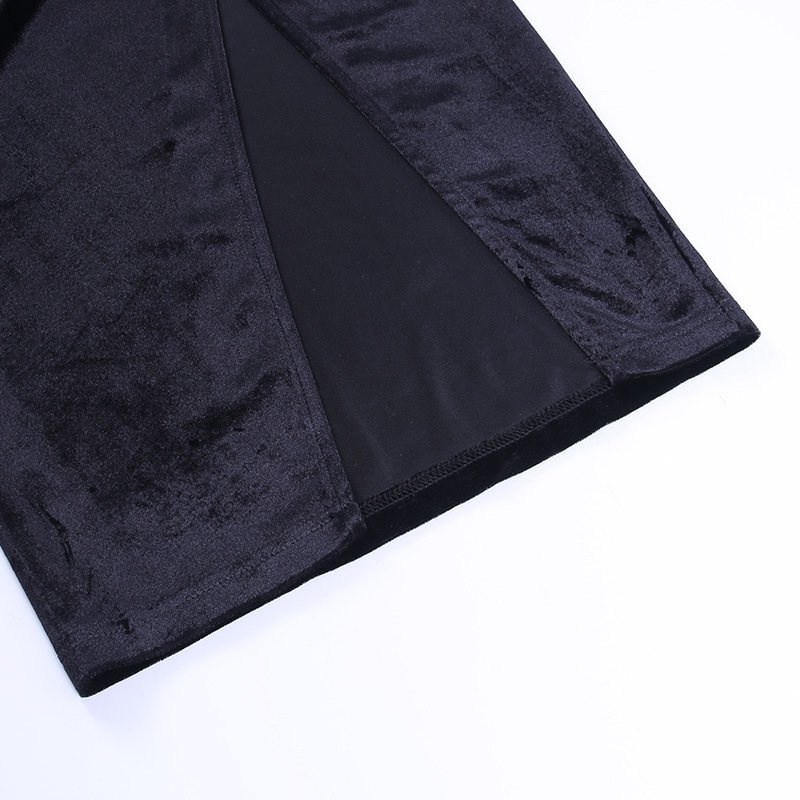 Đầm Nhung Tay Dài Cổ Vuông Thiết Kế Xẻ Tà Thời Trang Mùa Thu Thanh Lịch Cho Nữ