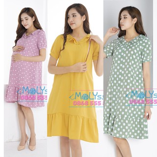 Đầm bầu cho con bú ti sau sinh m2271 dáng suông đuôi cá bất hủ mặc 3IN1(ảnh thật)