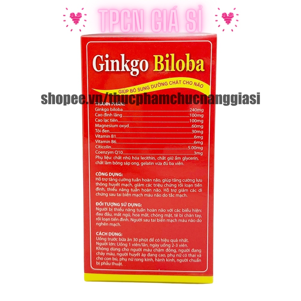 [Mẫu đỏ] Viên uống bổ não GINKGO BILOBA 240mg giúp tăng cường trí nhớ, tăng tuần hoàn máu não, ngừa tai biến – HỘP 100v
