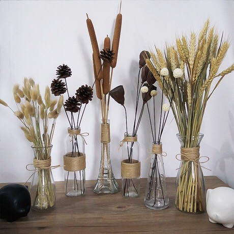 (Giá Sỉ ) Bình bông, lọ hoa thủy tinh trang trí cột dây thừng - Phong cách Bắc Âu Vintage
