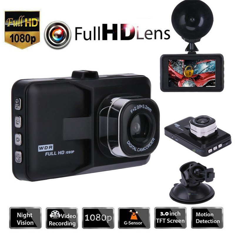 Bộ camera hành trình tặng thè nhớ 8gb góc quay rộng 170 độ màn hình cỡ 3.0" full HD 1080P cho xe hơi tiện dụng