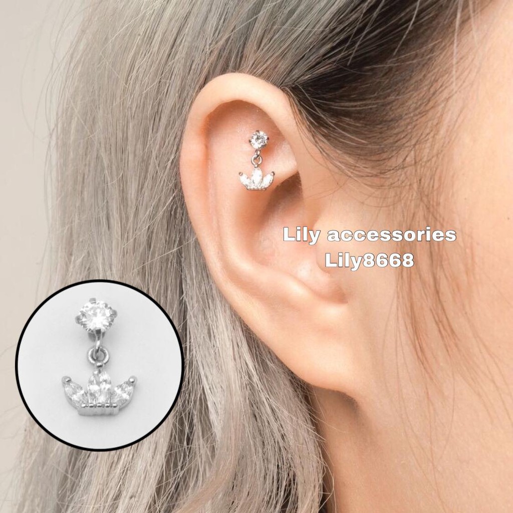 khuyên tai titan cánh hoa đá thả không gỉ không đen không dị ứng nam nữ unisex